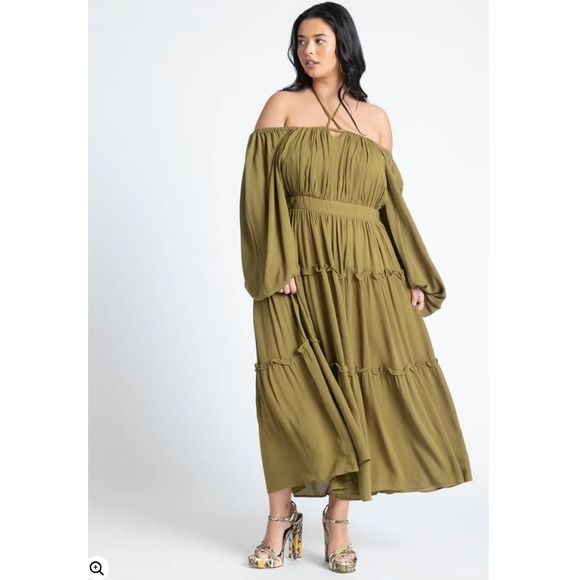 Eloquii Dresses & Skirts - Eloquii Tiered Ruffle Maxi Dress 14 Balloon Sleeve Green Boho Whimsical Cottage